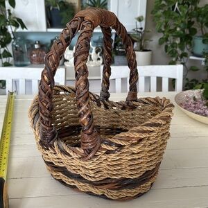 Handcrafted beautiful wicker Woven Basket with Braided double Handles